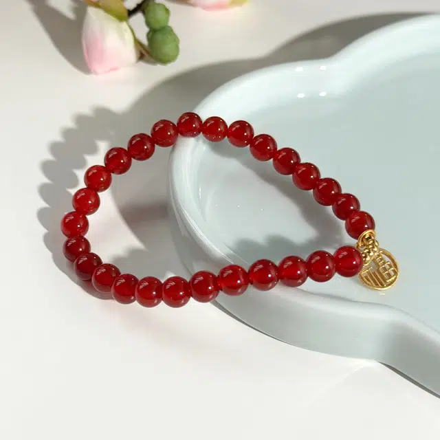 翠雅金楼 福运满满精致显白红色新中式国潮国风大气百搭优雅大方转运珠串珠手饰 招财纳福小众设计感#好运天然 玛瑙 手串 女款