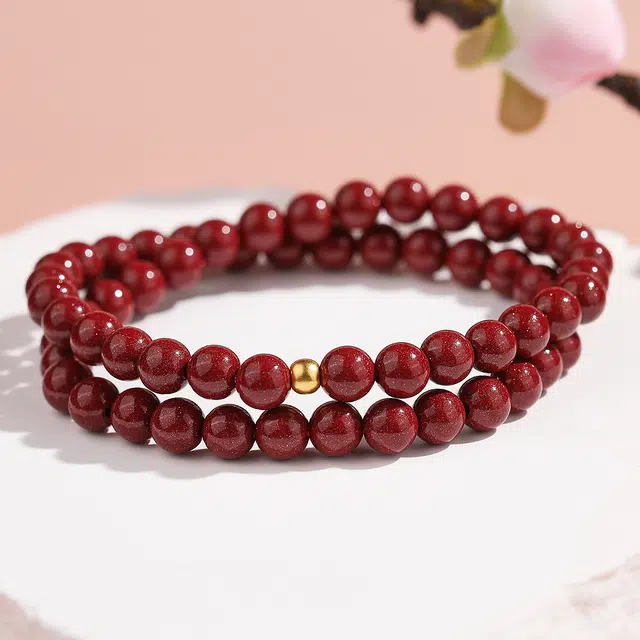 翠雅金楼 新中式 开运招财佛珠文玩珠串 再造辰砂朱砂 玉石手串 男女同款情侣款