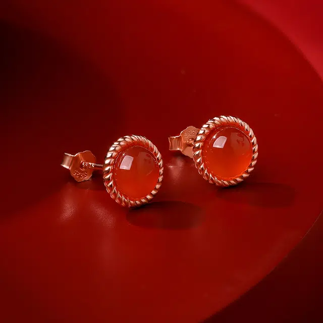 翠雅金楼 新中式国风 大气优雅 玛瑙 玉石耳钉 男女同款情侣款