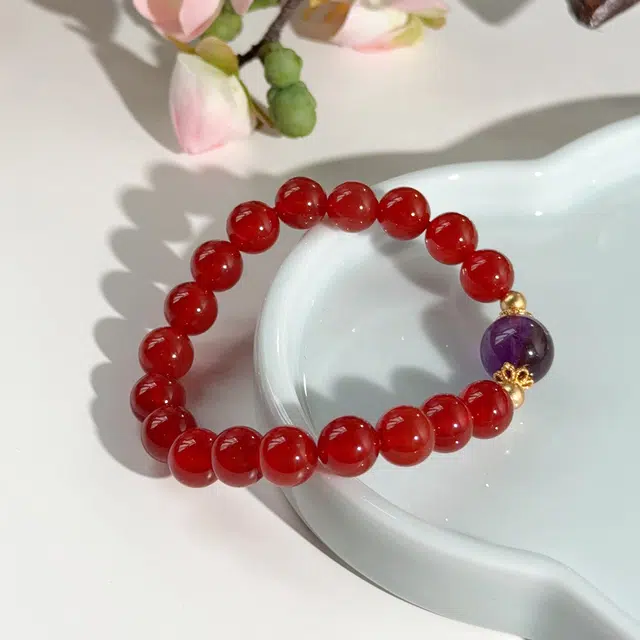 翠雅金楼 新中式复古国潮民族风招财纳福时来运转紫晶转运珠串珠手饰 精致简约日常百搭通勤腕饰#好运天然 玛瑙 手串 女款