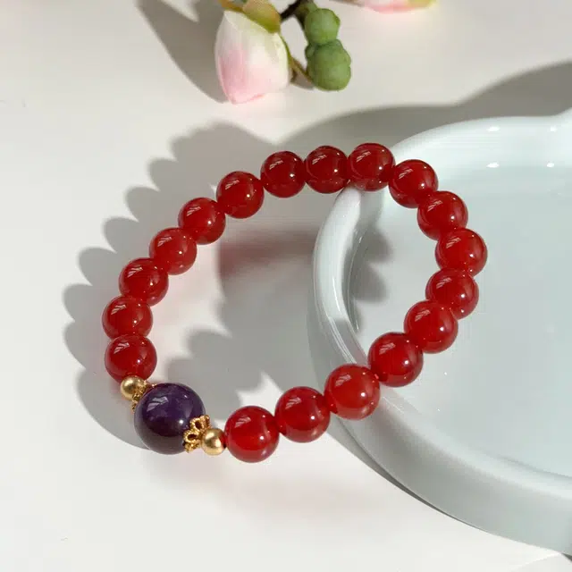 翠雅金楼 新中式复古国潮民族风招财纳福时来运转紫晶转运珠串珠手饰 精致简约日常百搭通勤腕饰#好运天然 玛瑙 手串 女款