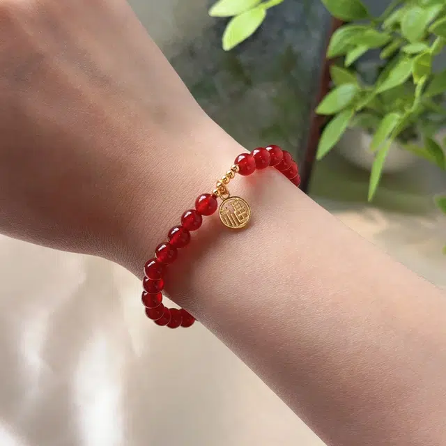 翠雅金楼 福运满满精致显白红色新中式国潮国风大气百搭优雅大方转运珠串珠手饰 招财纳福小众设计感#好运天然 玛瑙 手串 女款