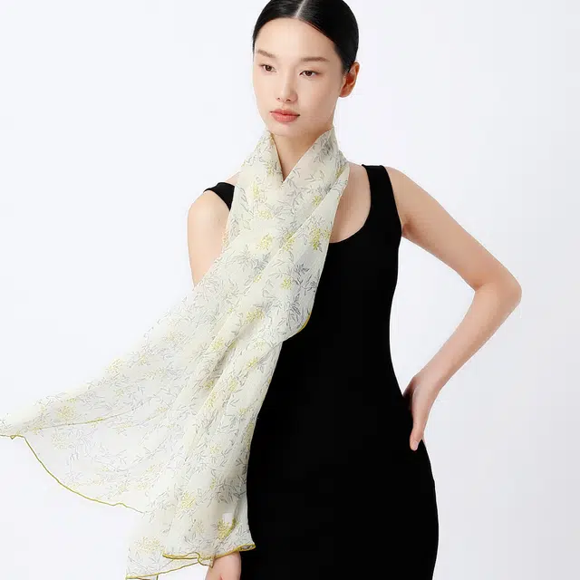 丝界 时尚轻薄珍珠纱真丝百搭长巾 丝巾 女款