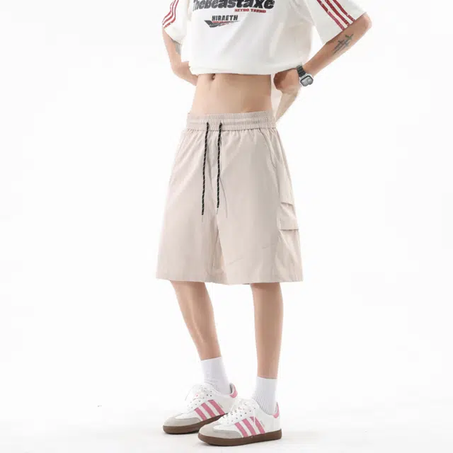 稻草人 男生美式工装夏季薄款透气运动五分裤冰感褶皱休闲短裤  男女同款