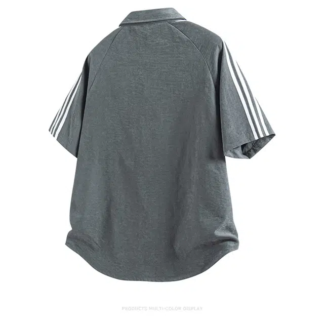 稻草人 男夏季薄款外穿日系短袖痞帅潮牌外套休闲男士上衣服衬衫 男女同款
