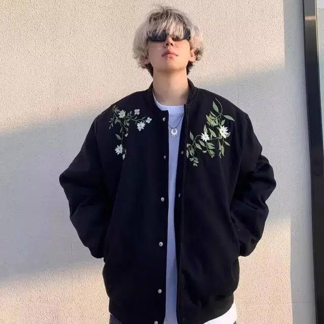 稻草人 美式复古花卉刺绣飞行员外套情侣春秋季潮牌帅气休闲百搭宽松棒球服夹克 男女同款