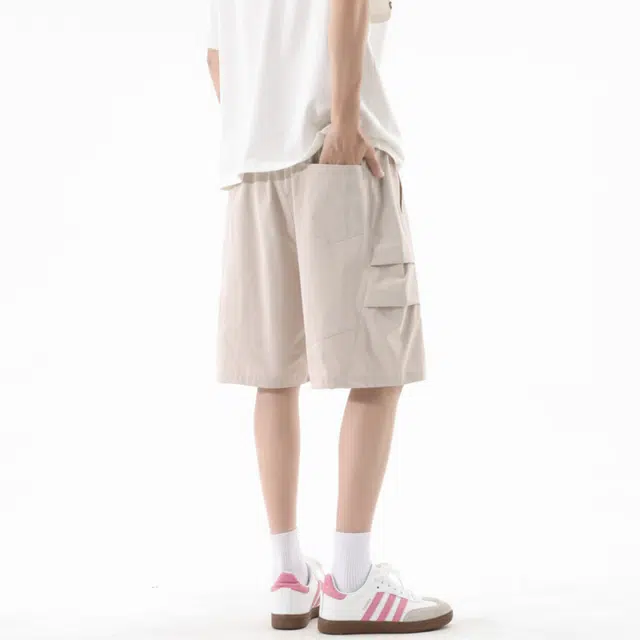 稻草人 男生美式工装夏季薄款透气运动五分裤冰感褶皱休闲短裤  男女同款