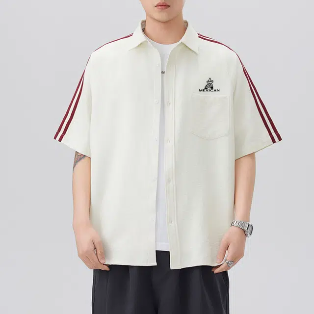 稻草人 男夏季薄款外穿日系短袖痞帅潮牌外套休闲男士上衣服衬衫 男女同款