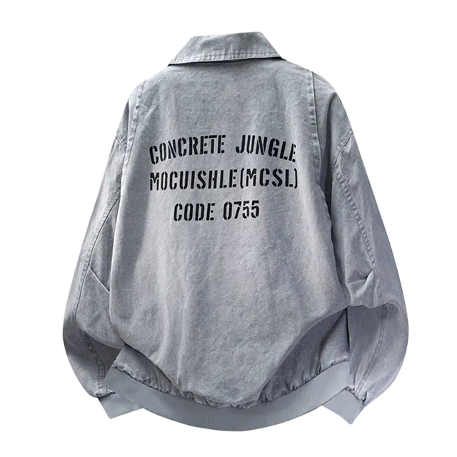 稻草人 青少年美式休闲时尚个性涂鸦夹克字母印花宽松潮流设计感长袖上衣春秋翻领牛仔外套 男女同款