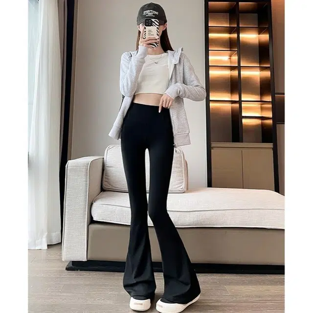 莫代尔 高腰显瘦提臀紧身微喇鲨鱼裤外穿款 薄款运动瑜伽打底裤 女款