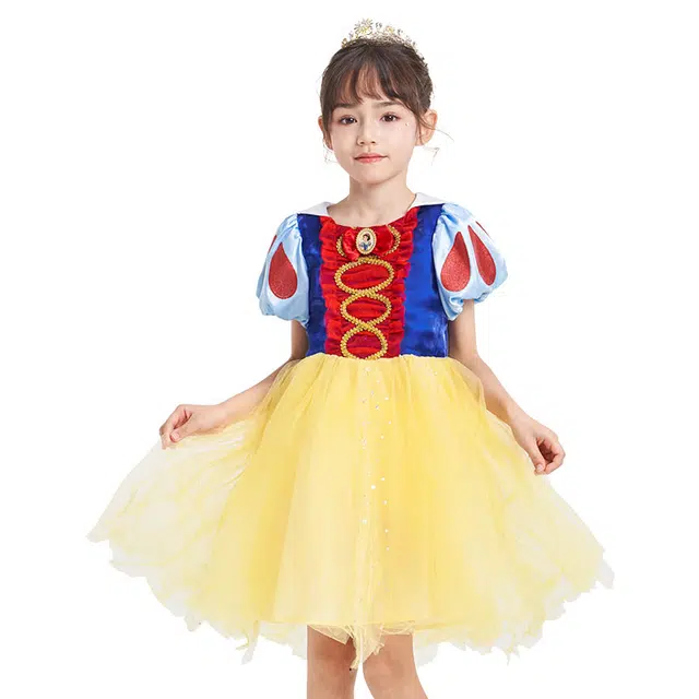 伊佳林连衣裙 可爱夏季演出服卡通动漫长袖 白雪公主 娃娃领蓬蓬裙 儿童款