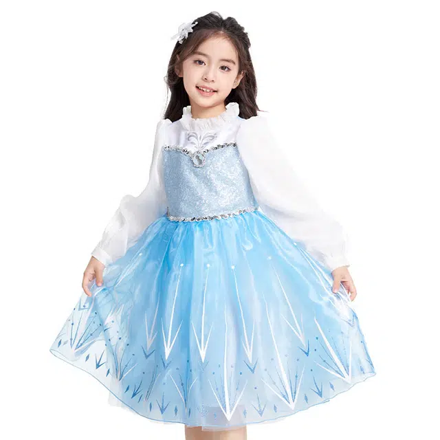 伊佳林连衣裙 网纱公主优雅 冰蓝 冰雪奇缘艾莎 儿童款