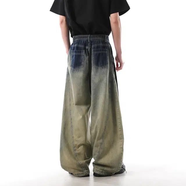 巴塞罗那足球俱乐部 美式复古水洗渐变晕染做旧牛仔裤 男女同款