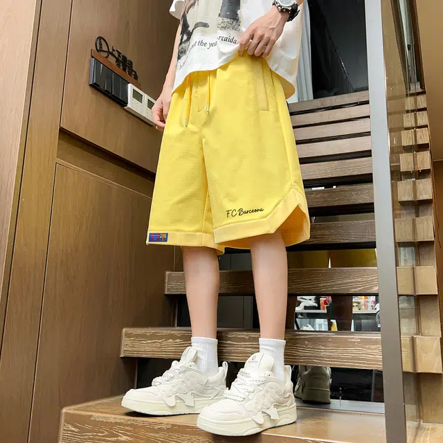 巴塞罗那足球俱乐部 美式高街风纯色基础款五分运动裤宽松轻薄透气休闲短裤 男女同款