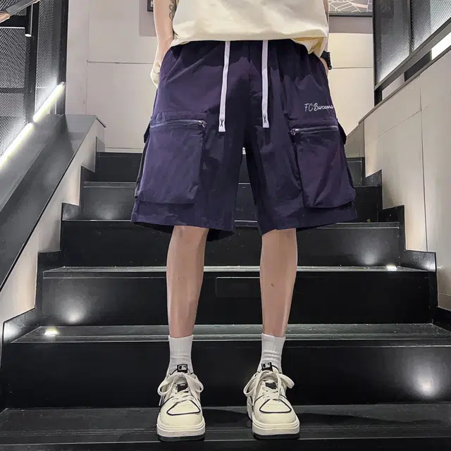 巴塞罗那足球俱乐部 美式户外城市机能风品牌字母印花拉链工装口袋五分宽松百搭潮牌透气轻薄休闲短裤 男女同款