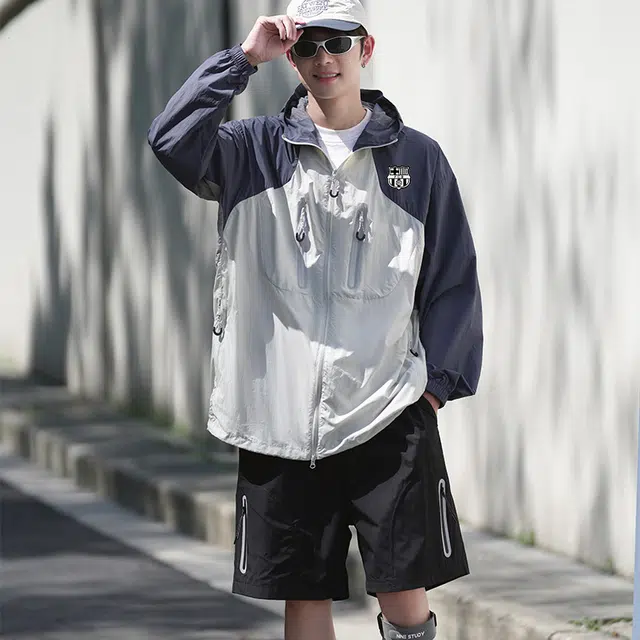 巴塞罗那足球俱乐部 简约潮流休闲奢华质感美式高街纯色高级户外运动 超轻透气速干防尘防虫防风防紫外线防晒服 男女同款