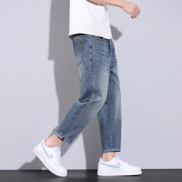 巴塞罗那足球俱乐部 美式潮牌锥形九分裤薄款透气舒适宽松弹力牛仔裤 男女同款