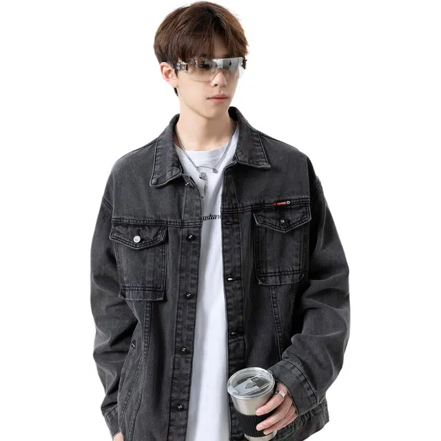 巴塞罗那足球俱乐部 潮牌男款外套美式复古水洗落肩宽松舒适百搭上衣夹克 男女同款