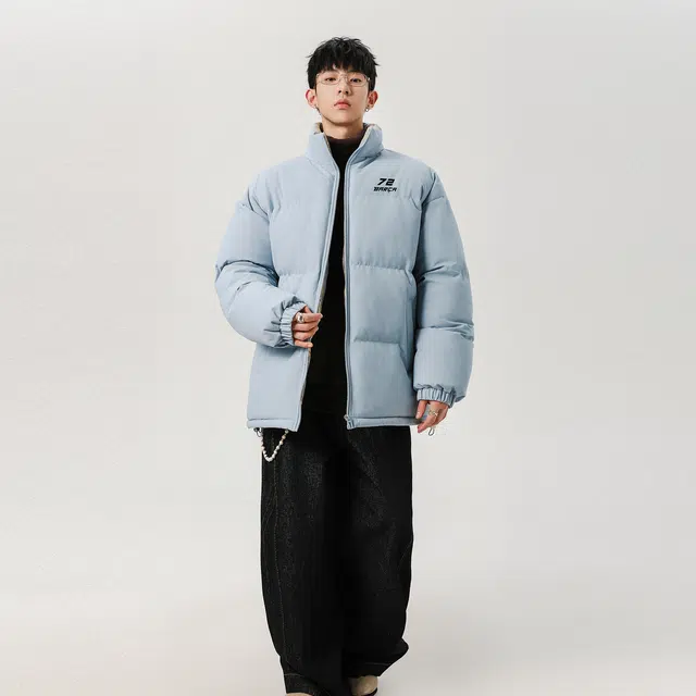 巴塞罗那足球俱乐部 美式复古学院风高街时尚面包服宽松百搭撞色领口立领拉链外套日常通勤防寒保暖户外棉服 男女同款
