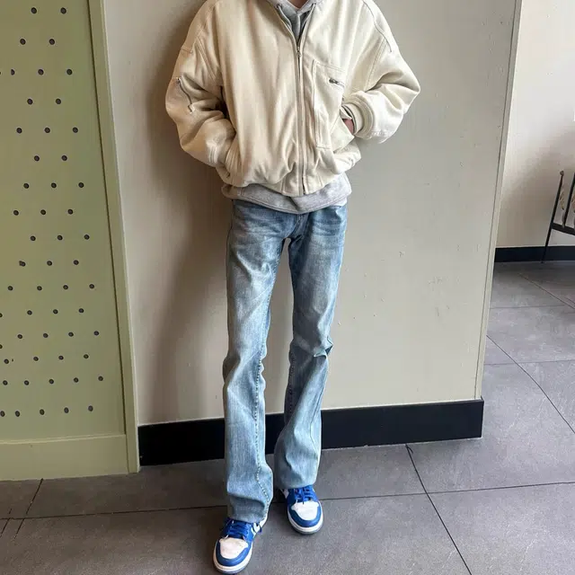 拾个壹先生 美式高街重磅水洗做旧微喇百搭休闲复古风牛仔裤 男女同款