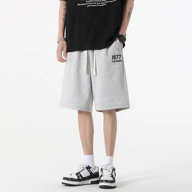 羽浅 夏季透气时尚印花五分裤篮球运动中裤潮流百搭宽松直筒休闲短裤 男款