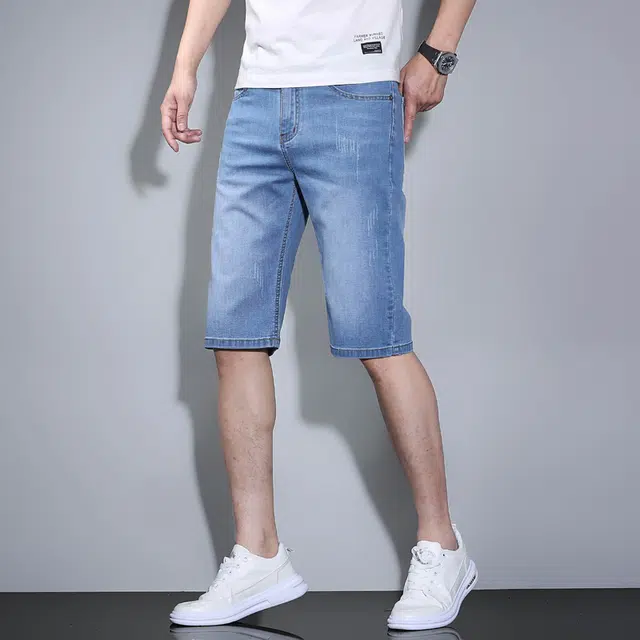 羽浅 男夏季薄款五分裤子男士休闲中裤直筒宽松弹力马裤牛仔短裤 男女同款