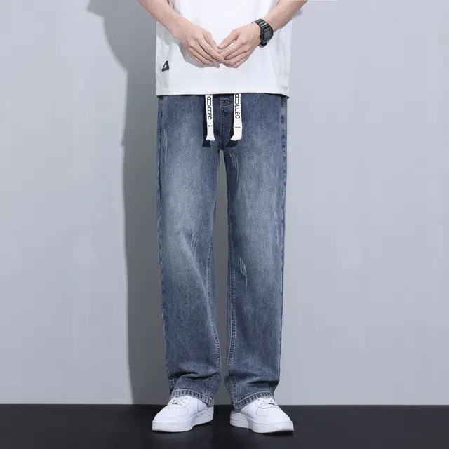 羽浅 耐磨耐脏松紧腰男宽松阔腿复古潮牌休闲工作直筒裤夏季牛仔裤 男女同款