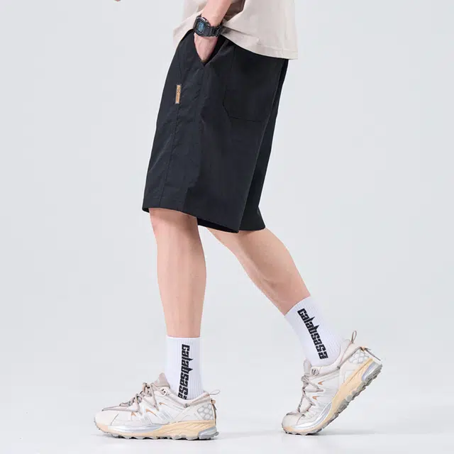 羽浅 夏季薄款冰丝五分裤潮流绣标运动中裤时尚宽松百搭休闲短裤 男款