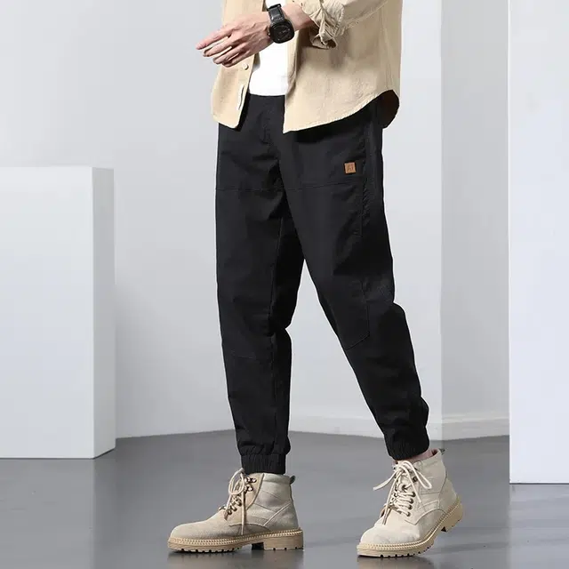 羽浅 美式拼接宽松束脚纯色舒适弹力休闲裤 男款
