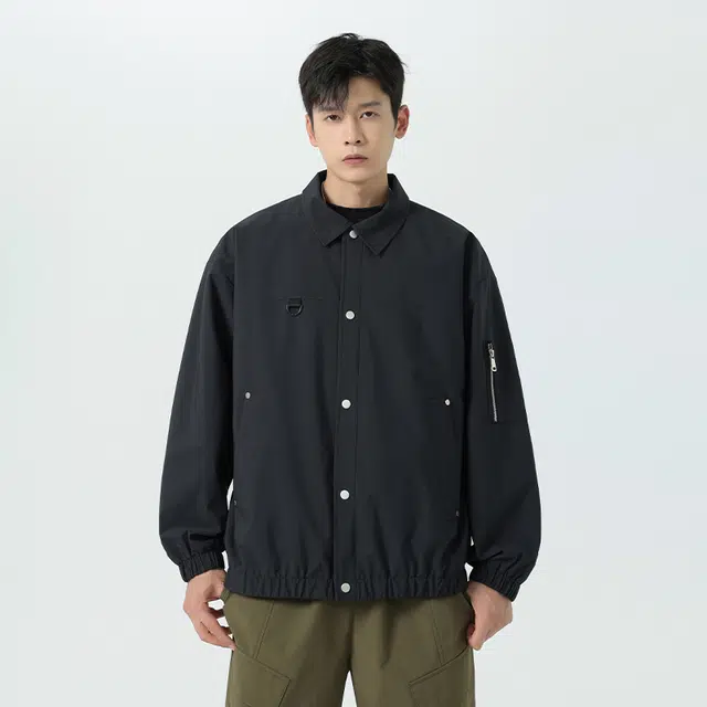 羽浅 春秋季潮牌美式休闲防风外套时尚复古百搭立领开衫工装上衣服夹克 男款