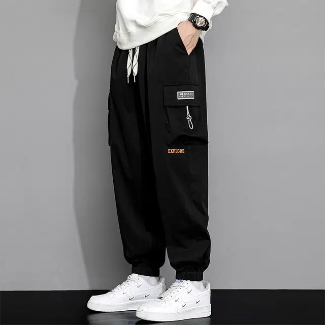 羽浅 港风机能风工装多口袋宽松舒适透气个性百搭帅气弹力束脚九分休闲裤 男款