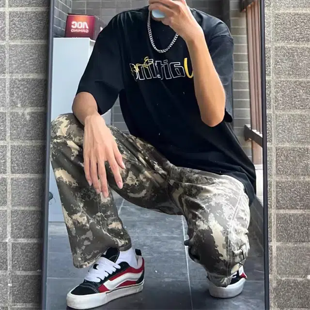 羽浅 美式迷彩直筒高街复古修身显瘦裤子休闲裤 男女同款