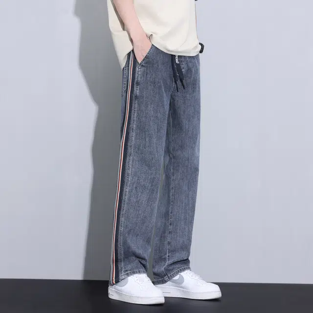 羽浅 美式男夏季薄款高街阔腿裤子潮牌宽松直筒夏天休闲长裤牛仔裤 男女同款