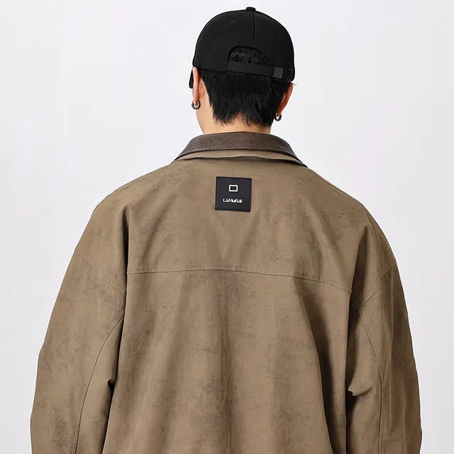 羽浅 美式复古多口袋工装外套春秋潮牌翻领宽松休闲上衣服夹克 男款
