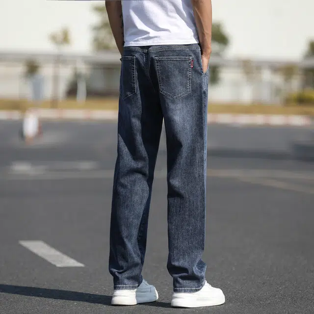 羽浅 夏季松紧腰头男薄款抽绳拉链休闲百搭弹力合体直筒商务牛仔裤 男女同款