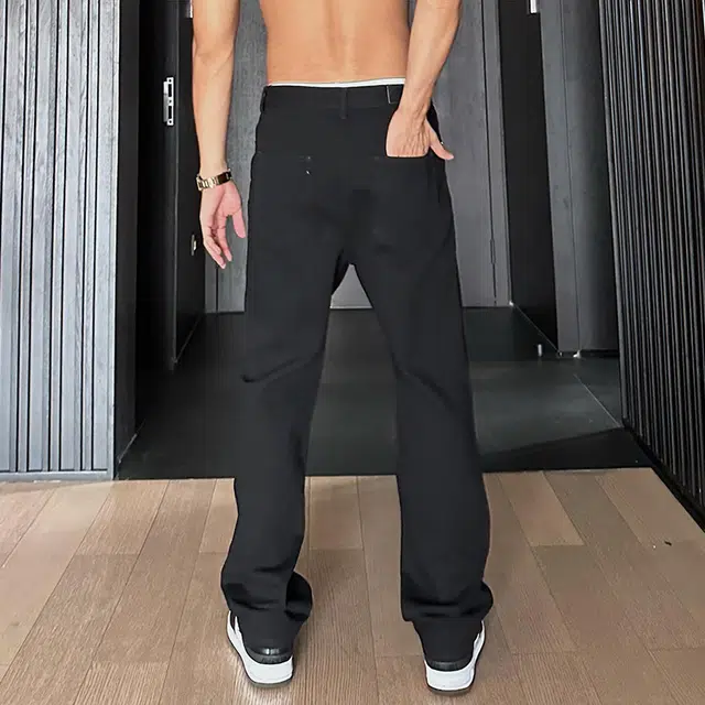 羽浅 美式高街时尚个性舒适牛仔裤 男女同款 黑色
