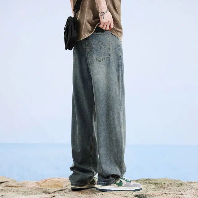 羽浅 潮牌美式百搭宽松休闲舒适牛仔裤 男款