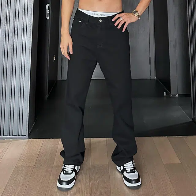 羽浅 美式高街时尚个性舒适牛仔裤 男女同款 黑色