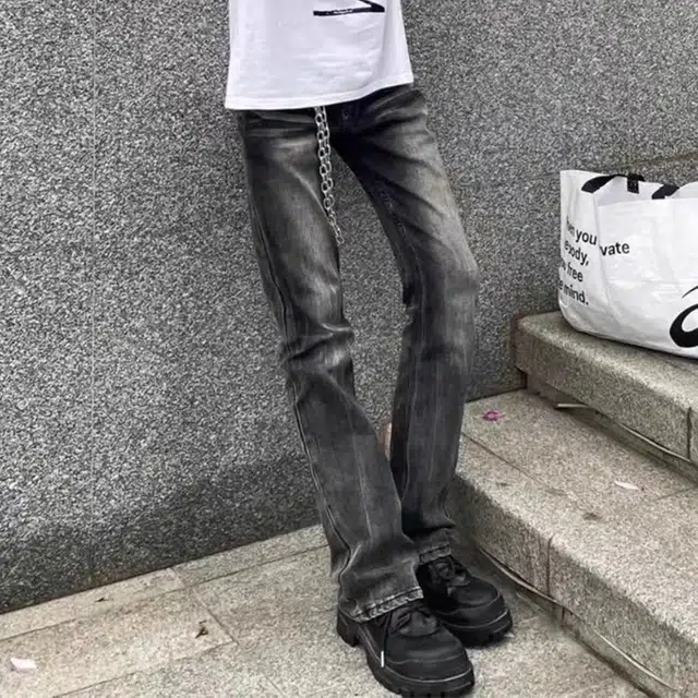 羽浅 修身复古美式高街潮牌牛仔裤 男女同款