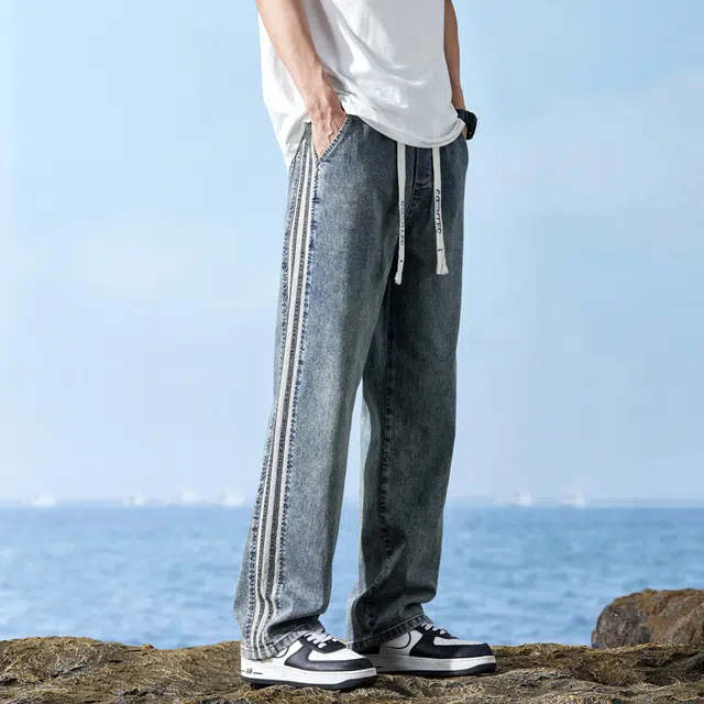 羽浅 美式显高直筒夏季薄款潮牌百搭宽松阔腿休闲长裤子牛仔裤 男女同款