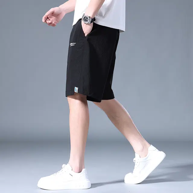 羽浅 潮流冰丝刺绣五分裤夏季薄款运动中裤宽松百搭休闲短裤 男款