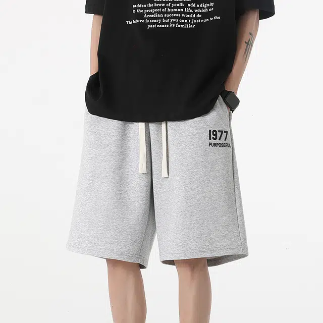 羽浅 夏季透气时尚印花五分裤篮球运动中裤潮流百搭宽松直筒休闲短裤 男款