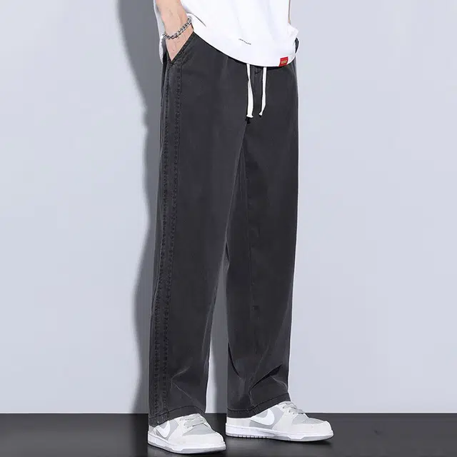 羽浅 港风薄款天丝透气弹力抗皱耐磨直筒宽松休闲痞帅阔腿拖地牛仔裤 男款