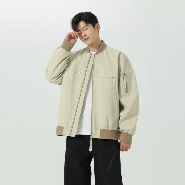 羽浅 春秋冬季潮牌时尚防风外套百搭休闲立领开衫工装上衣服夹克 男款