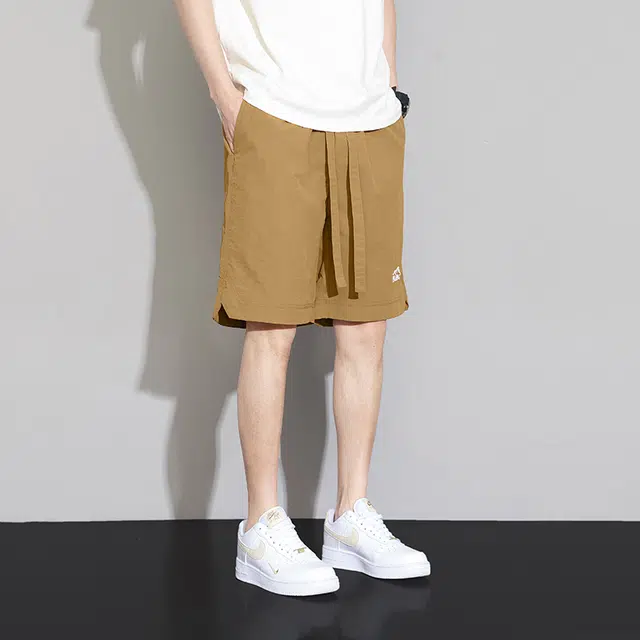 羽浅 夏季薄款冰丝刺绣五分裤时尚速干运动中裤潮流宽松百搭休闲短裤 男款