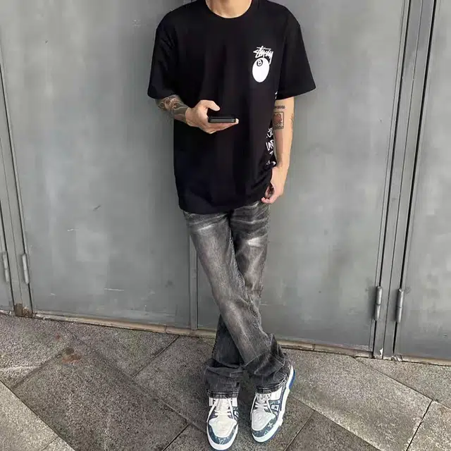 羽浅 修身复古美式高街潮牌牛仔裤 男女同款