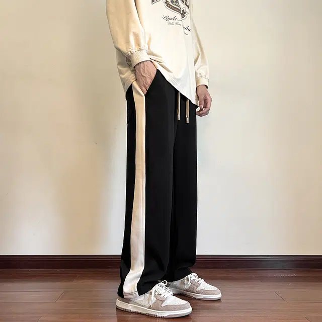 羽浅 撞色设计时尚潮流宽松直筒简约舒适透气百搭运动休闲裤 男款