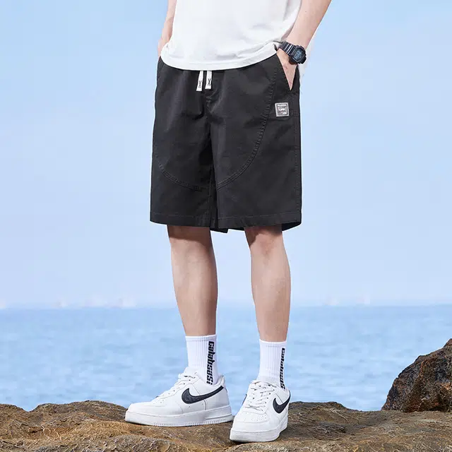 羽浅 男夏季薄款百搭宽松直筒中裤男生韩版运动透气五分裤子男休闲短裤 男款