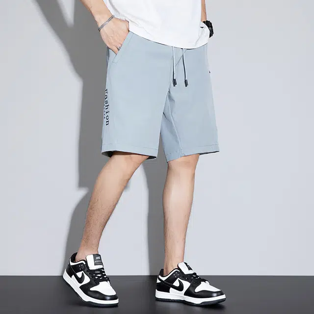 羽浅 夏季冰丝透气时尚印花五分裤速干运动中裤潮流拉链口袋百搭宽松休闲短裤 男款