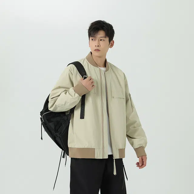 羽浅 春秋冬季潮牌时尚防风外套百搭休闲立领开衫工装上衣服夹克 男款